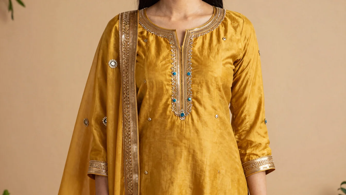 Close product photograph of a customized Laddu Gopal dress in mar